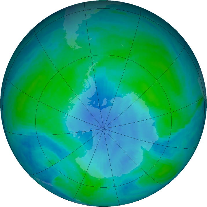 Antarctic ozone map for 14 February 2001